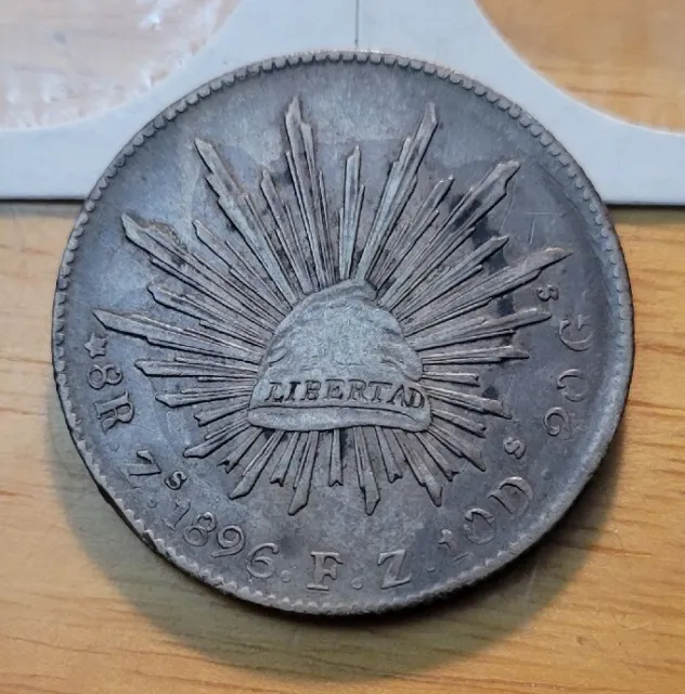 1896 Zs FZ Mexico 8 Reales Zacatecas World Silver Coin