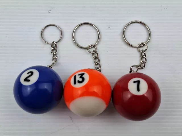 3 X Eight Ball Keyring Key Chain No.2,7,13 Billiard Pool Ball Cool Novelty Gift