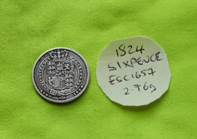 1824 Silver SIXPENCE 6d Coin George IV (1820-30) 2.76grams ESC1657