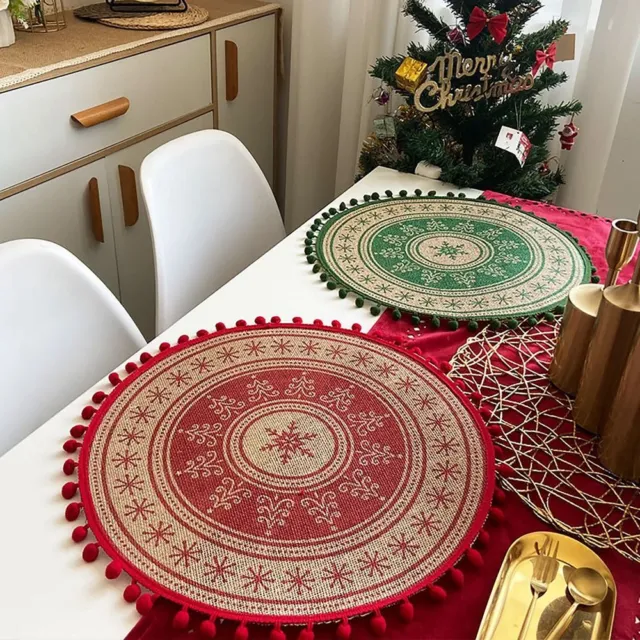 Round Woven Placemat Cotton Linen Tableware Mats Retro Decorative Mat  Home