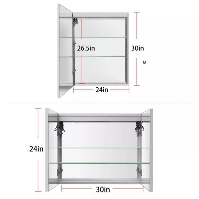 LED Medicine Cabinet Mirror 2 Door 2 Adjustable Shelves Color Temperature