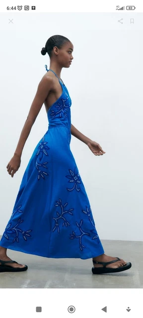 VESTIDO CON ABALORIOS Azul Eléctrico Zara Mujer Talla L Nuevo Con