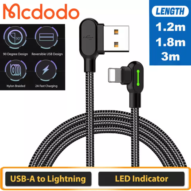 MCDODO 90 Degree Angle Fast USB Cable Heavy Duty Charging Syn Charger iPhone AU