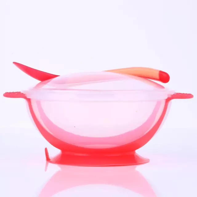 T0# 3pcs Baby Cutlery Sets Drop Resistance Suction Cup Bowl Spoon Kit (Pink