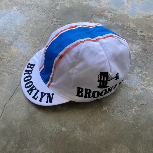 Vintage Brooklyn Racing Stripes Bicycle Race Cycling Cap Made in Italy Cotton