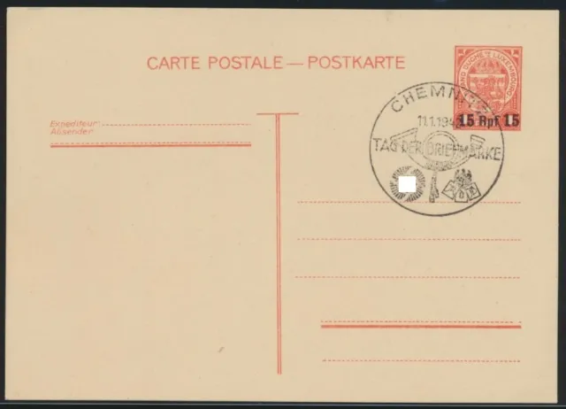 Deutsche Besetzung 2. Weltkrieg Ganzsache Luxemburg mit SST Chemnitz Briefmarke