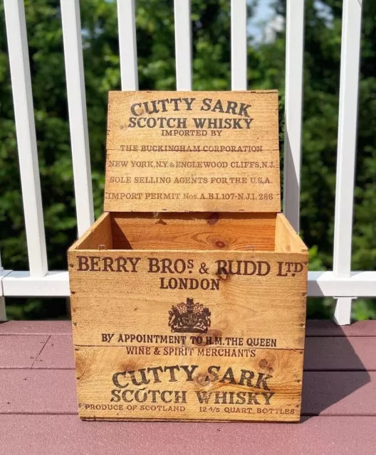 Vintage CUTTY SARK Scotch Whisky Wood Crate Berry Bros & Rudd London w/ Lid