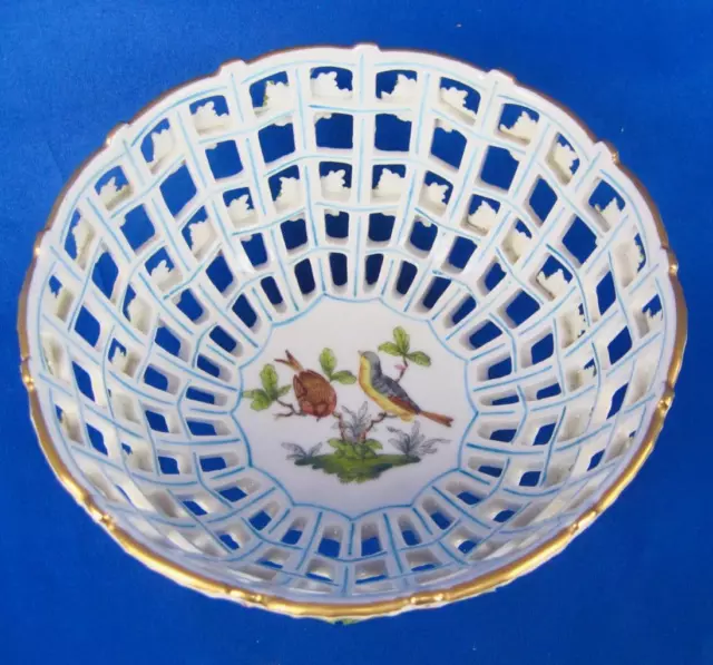 Herend Rothschild Bird Lattice Open Weave 6 Inch Round Basket Bowl 7473 Hungary 2