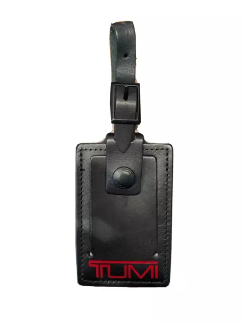 TUMI ALPHA Black Leather with Red Lettering Luggage Tag with Buckle (Large)
