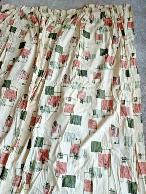 True 50s 60s MCM VTG Pinch Pleat Drapes Curtains 4 Panel 76x36 Pink Green Asian