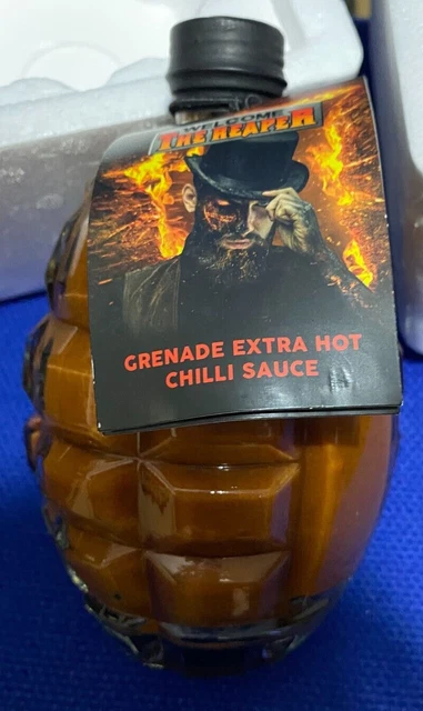 THE REAPER GLASS GRENADE 470ml Extra Hot Chilli Sauce Exp June 2025