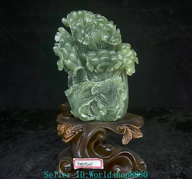 10.4'' Rare Natural Green Xiu Jade Jadeite Carved Feng Shui Cabbage Sculpture