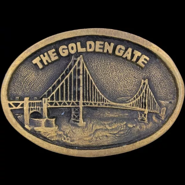 Laiton San Francisco Californie Doré Gate Pont 1970s Vintage Boucle Ceinture