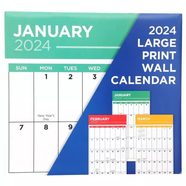 2024 LARGE PRINT Big Grid Blocks Easy to Read Numbers Wall Calendar Low