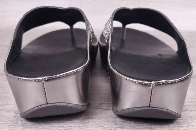 FitFlop Crystall Pewter Silver Flip Flop Womens Sz 5 Slide Thong Sandals B34-054 2