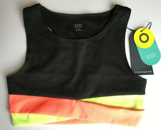 M&S Ragazze Nero Mix SPORTS Top Corto IN Età 9-10 O 10-11