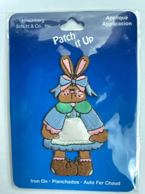 Patch it Up Iron on Applique BUNNY RABBIT COUNTRY GIRL 3 1/4" x 1 3/4 Hirschberg