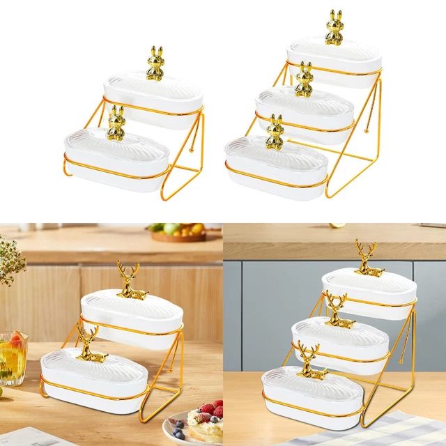 Support à Snacks Double Couche Avec Support Téléphone - 2 Pièces, Couleur Rose Et Vert - Matière ABS Alimentaire