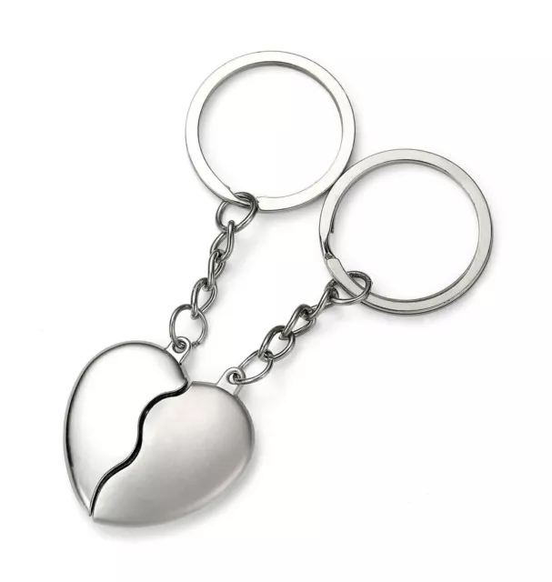 2 Part Silver Heart Keyring Valentine Day Wedding Gift Metal Keychain KR09