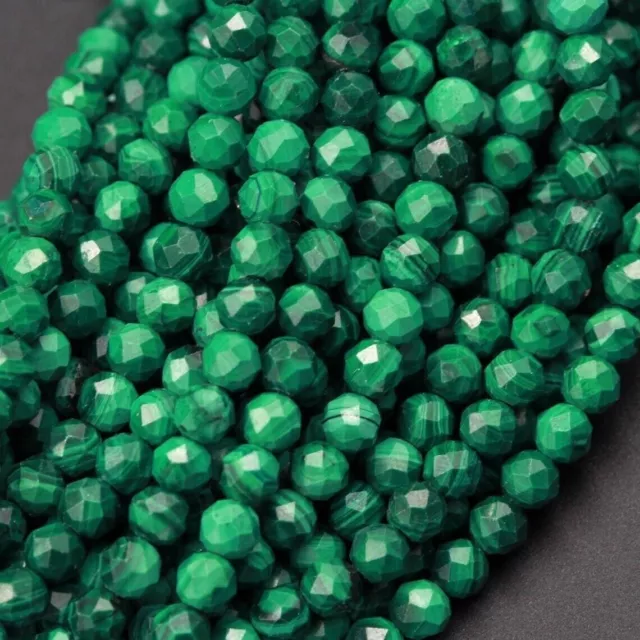 AAA Natural Malachite Gemstone Round Micro Faceted Cut Beads Strand 15.5"