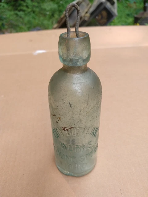 Pale Aqua City Brewing Youngstown Ohio Blob Top Beer Bottle With Wire Bale