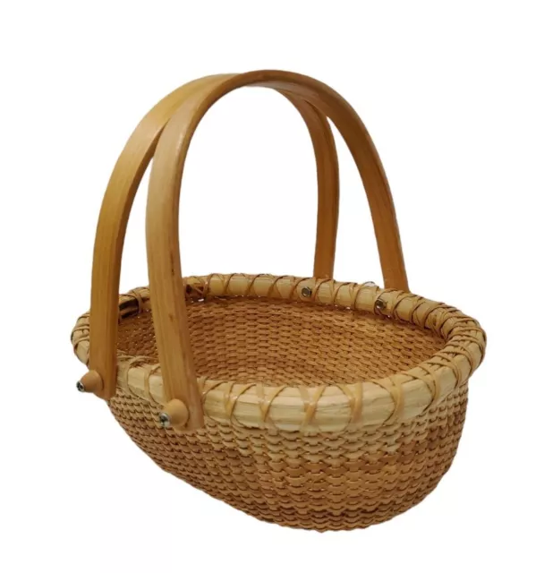 Basket With Handles  Small Oval Base Oblong Tan Boho Chic Craft Jewelry Decor