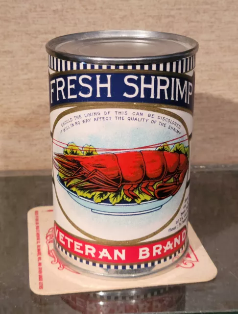 1920/30S Veteran Brand Shrimp Food Can Country Store  Tin Fantastic Graphics 2