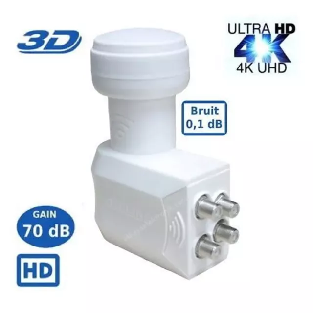 LNB Quad SR-4088, 0.1dB High Gain 70 DB - Tête Parabole Universelle Compatible F