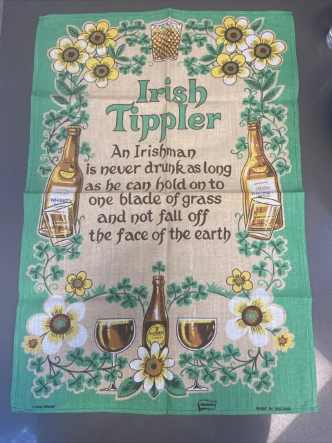 Irish Tea towel "Irish Tippler Poem Guinness Shamrocks Vintage New St Patty’s