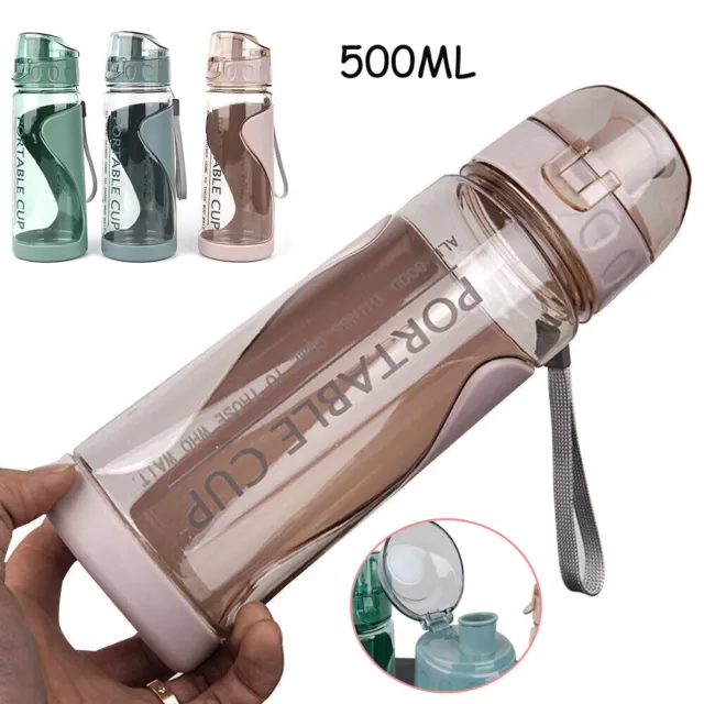 2x Sports Water Bottle Gym Travel 500ml Drinking Leakproof Bottle Straw BPA Free