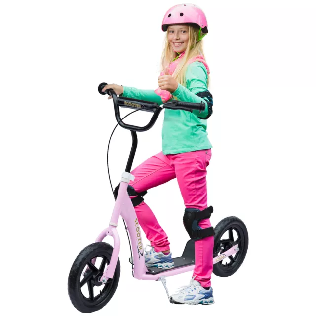 HOMCOM Push Scooter Teen Kids Stunt Ride On 12" EVA Tyres Age 5-12 Years Pink