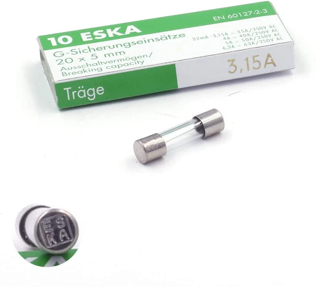 10X Fusible Temporisé (T) En Verre 3.15A / 250VAC 5X20Mm
