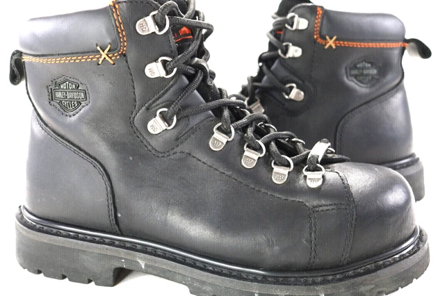 harley davidson womens boots 10 black leather 6" steel toe ankle zip bar D83668