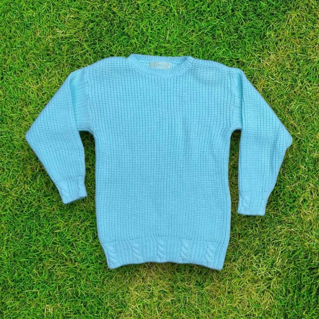 Vintage 80’s oversized long knitted aqua colored sweater medium