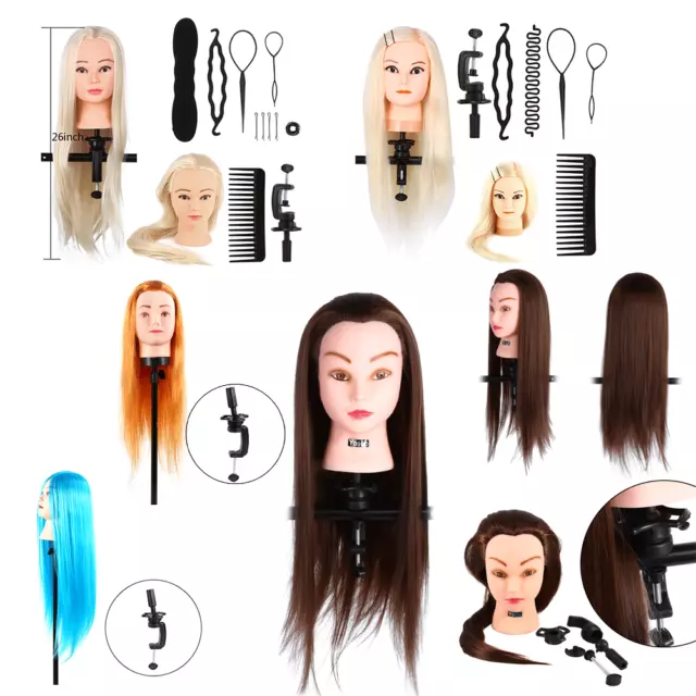 Practice Training Head Human Long Hair Salon Model Hairdressing Mannequin Doll G