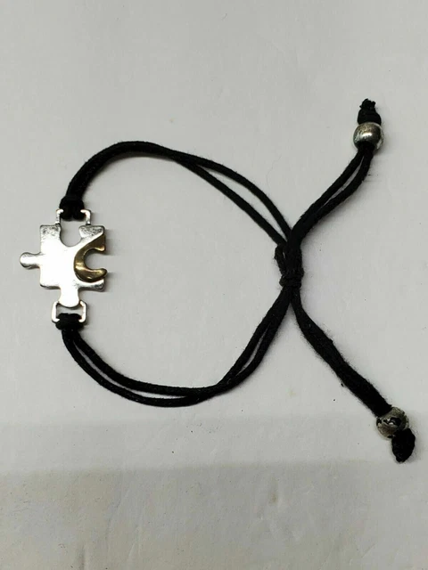 Puzzle Piece Silver Gold Tone Black Cord Adjustable 7" Bracelet Autism awareness