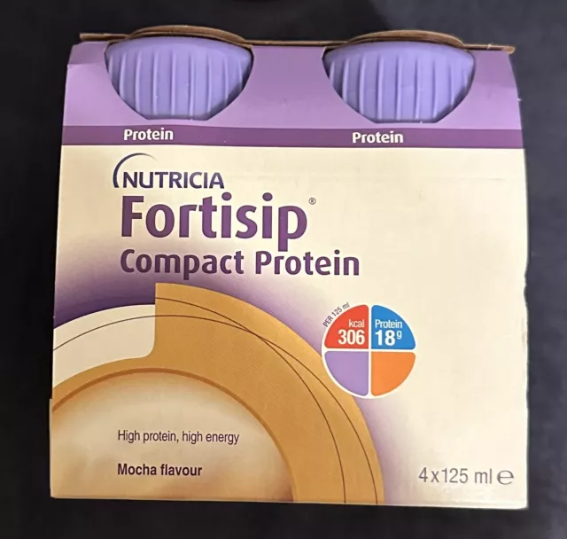 New!! Nutricia Fortisip Compact Protein Shakes Mocha Flavour 4 X 125mls
