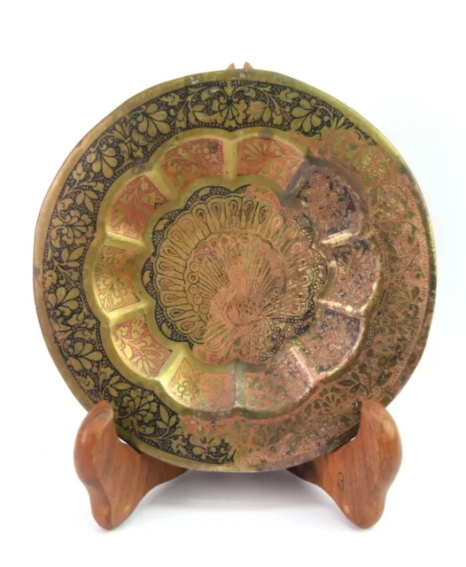 Vintage Peacock Design Inlay Work Brass Wall Hanging Decorative Plate. G26-63