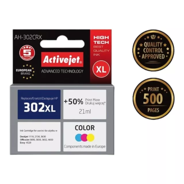 Activejet HP 302XL Colour Ink Cartridge for HP Deskjet 1110/2130/3630 Envy 4520 2