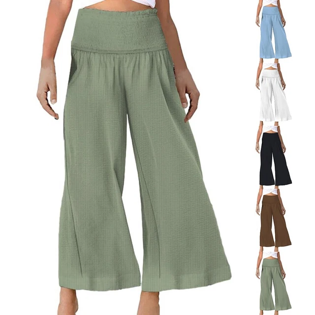 Pantalon Haut De Gamme En Lin Beige Stretch Sarah Pacini - Taille Haute, T2 40/42 - Fabriqué En Italie