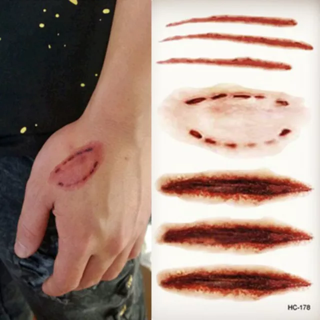 Waterproof Temporary Tattoo Sticker  Wound Injury Scar Blood Halloween Tat*EL