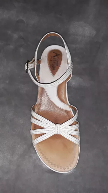 💚 CLARKS ARTISAN (Sz 8M) White Open Toe Low Wedge Espadrille Comfort Sandal