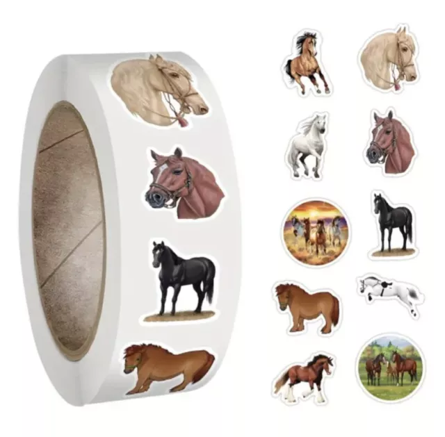 500 pcs Sticker Seals Roll Animal Horse Horses Theme Round Self Adhesive NEW