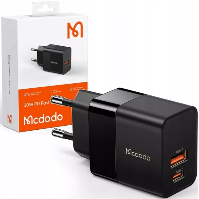 Mcdodo Chargeur de téléphone rapide, USB, USB-C, 20W pour Iphone, universel noir