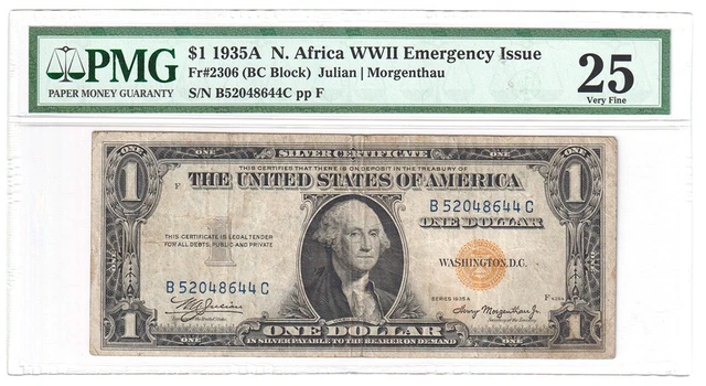 1935 A $1 North Africa WWII Emergency Issue Fr2306 PMG VF 25 Y00010639