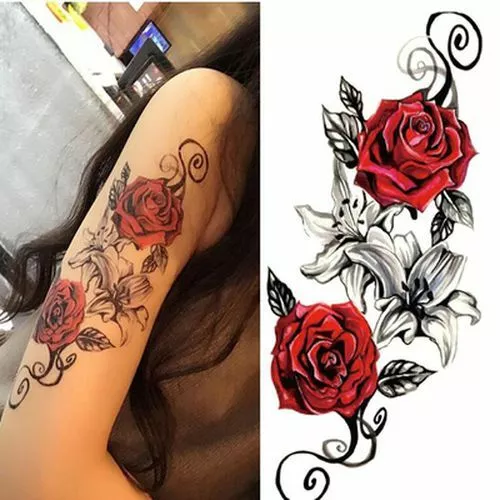 Flash Einmal Temporary Klebe Tattoo Rot Rose Körper Body Sticker Geschenk Party