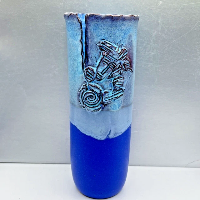Studio Pottery Vase Hand Made In Greece 3-D Embossed Face Mid Century 7.5" H