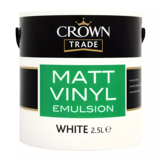 Crown Vinyl Matt Emulsion Paint White or Magnolia 2.5l , Trade High Opacity