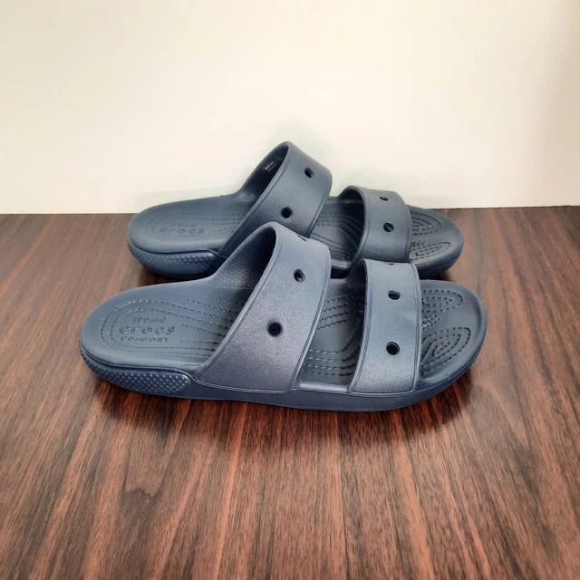 Crocs Classic Slide Womens Size 7 Sandals Navy Blue Slip On Double Strap
