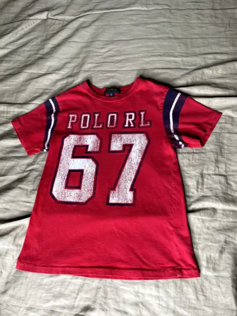 Polo Ralph Lauren Shirt Girls Size Small 8 Red Short Sleeve #67 Crew Neck Tee